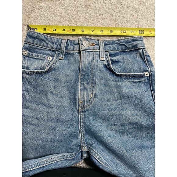 Zara Womens 0 Frayed Hem Jeans Blue Ripped Straight Leg High Rise Crop Cuffed - Picture 3 of 11